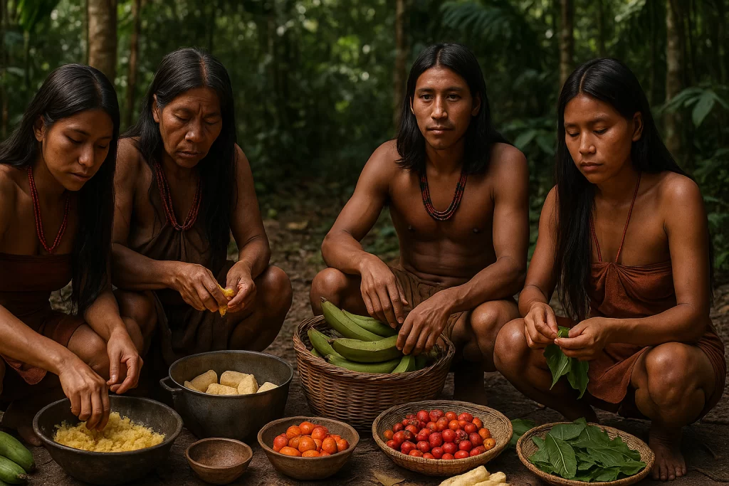 Sabores que conectan con la tierra La selva amazónica - indígenas comiendo